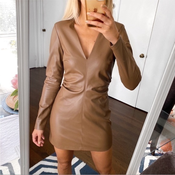 Zara Dresses & Skirts - ZARA faux leather dress long sleeves 7901/338
